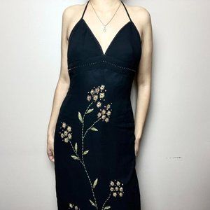 Y 2 K Beaded Embroidered Black Halter